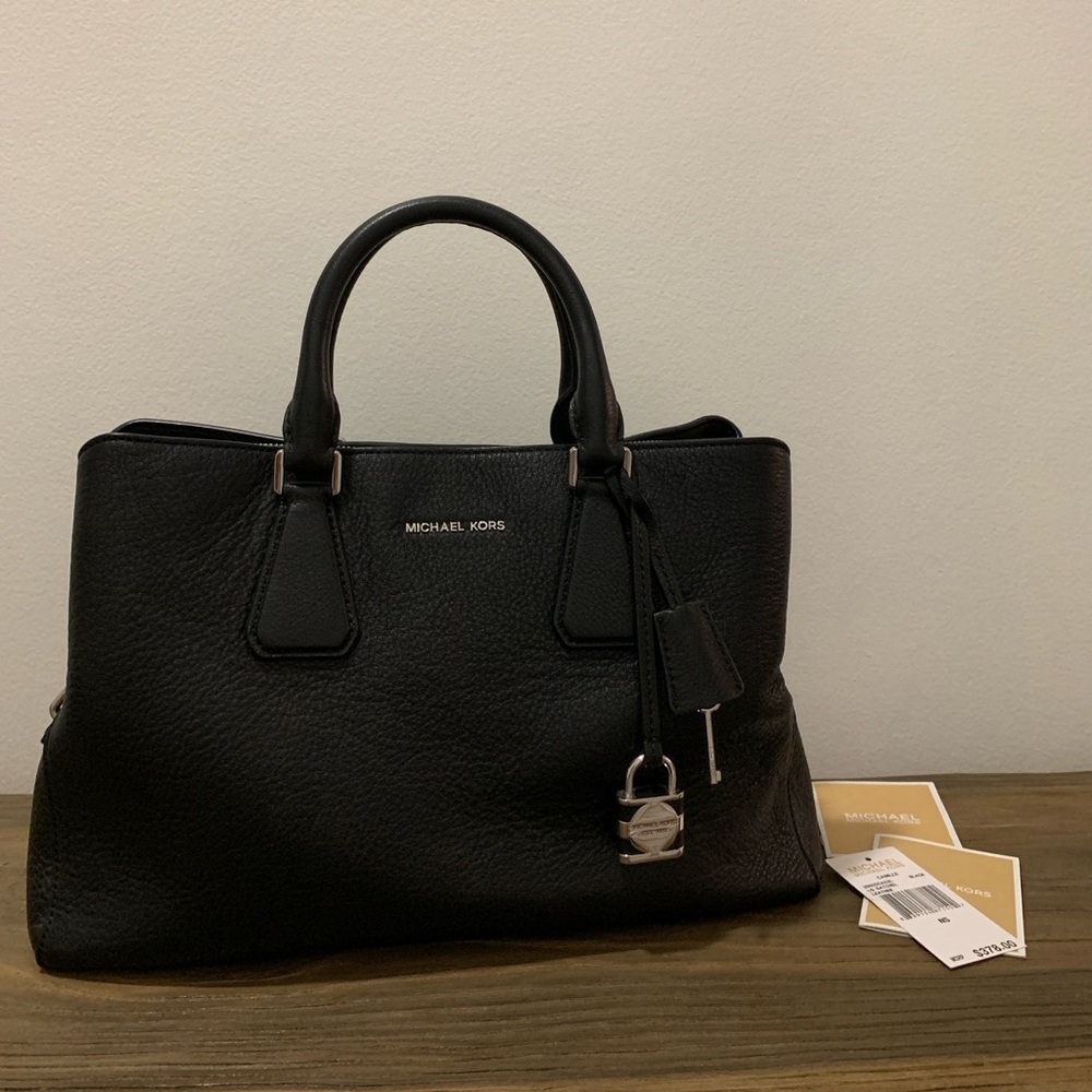 Michael Kors Camille Satchel Bag in Black and Silver Hardware